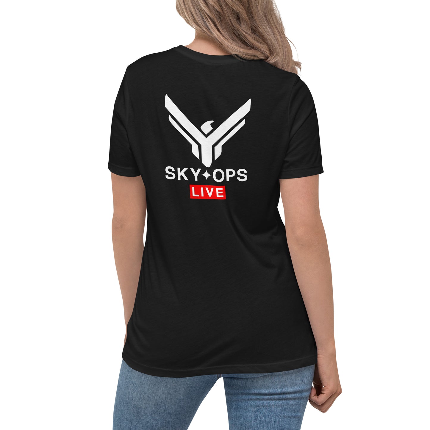 Women's Relaxed T-Shirt - Sky Ops Live Classic Logo on Back w/ Front Corner Logo