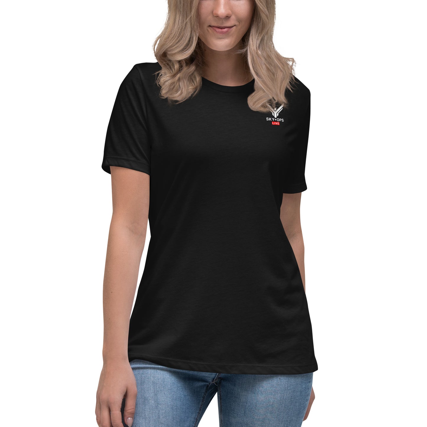 Women's Relaxed T-Shirt - Sky Ops Live Classic Logo on Back w/ Front Corner Logo