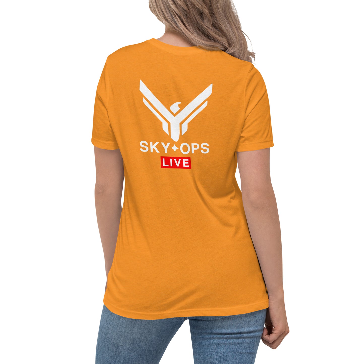 Women's Relaxed T-Shirt - Sky Ops Live Classic Logo on Back w/ Front Corner Logo