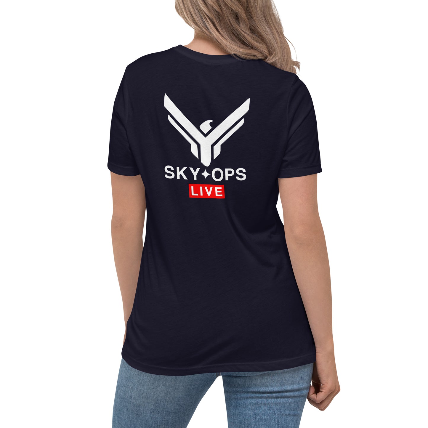 Women's Relaxed T-Shirt - Sky Ops Live Classic Logo on Back w/ Front Corner Logo