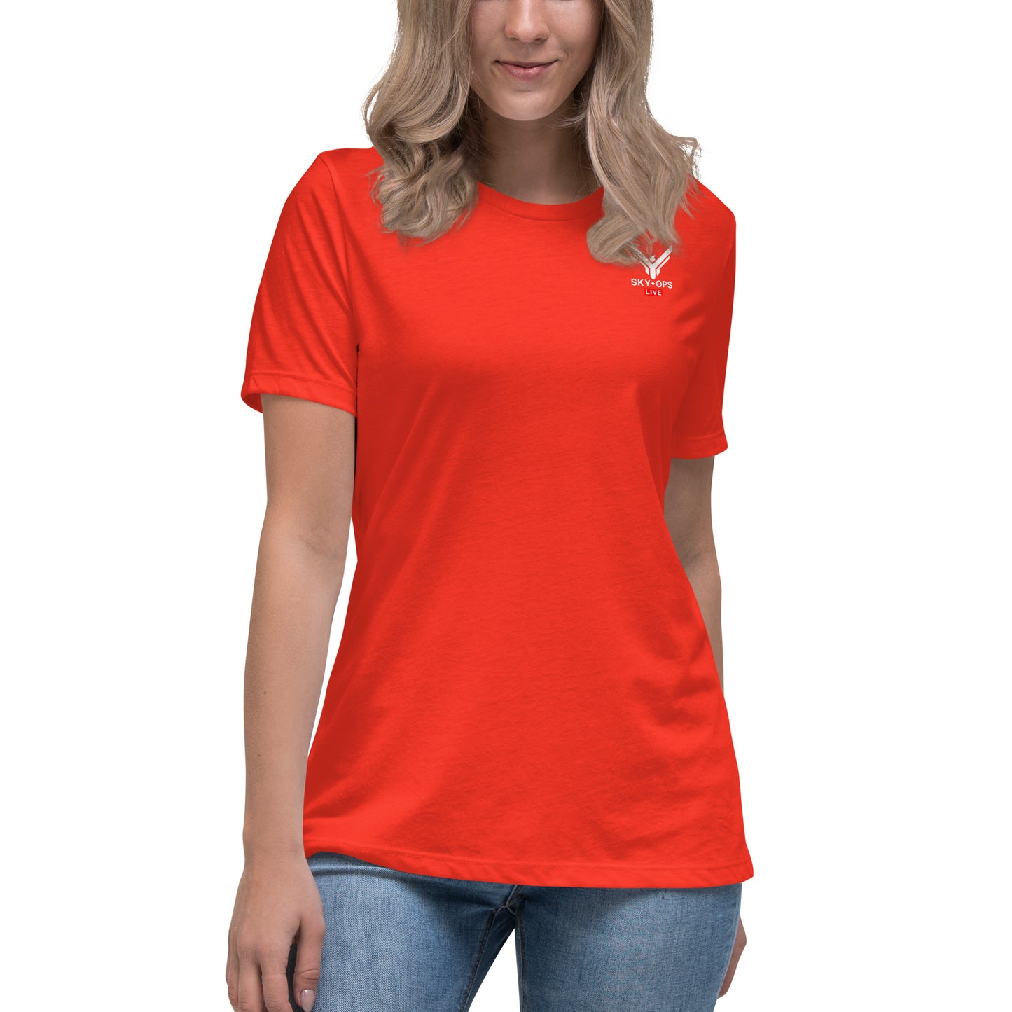 Women's Relaxed T-Shirt - Sky Ops Live Classic Logo on Back w/ Front Corner Logo