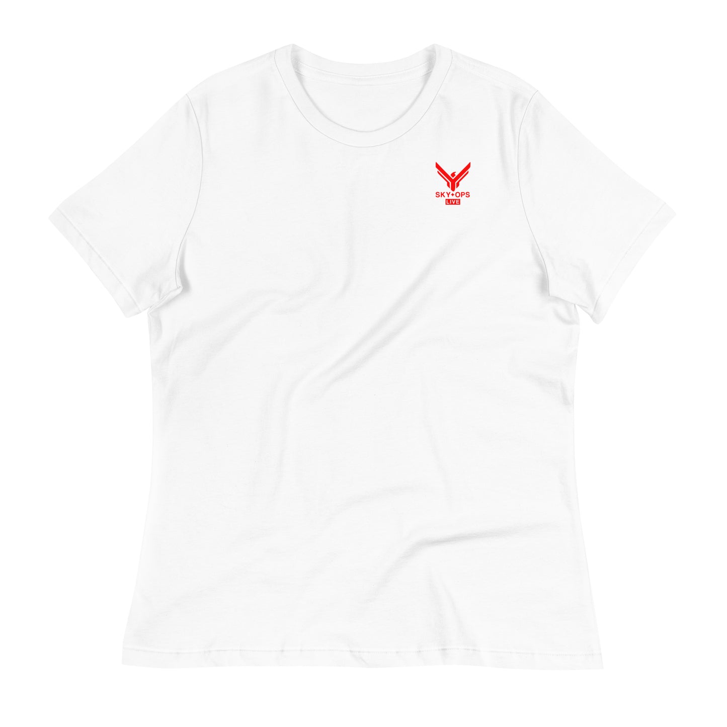 Women's Relaxed T-Shirt - Sky Ops Live Classic Logo on Back w/ Front Corner Logo in Thunderbird Red