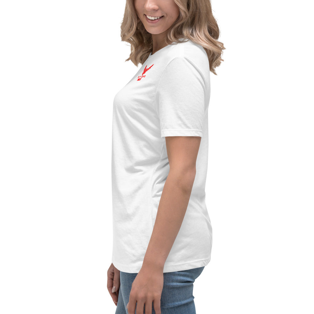 Women's Relaxed T-Shirt - Sky Ops Live Classic Logo on Back w/ Front Corner Logo in Thunderbird Red