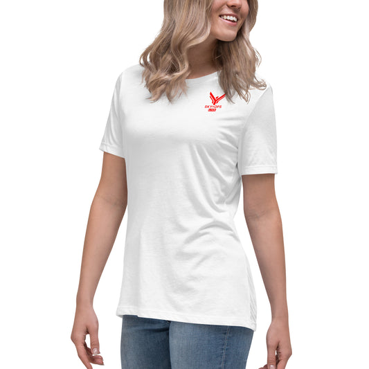 Women's Relaxed T-Shirt - Sky Ops Live Classic Logo on Back w/ Front Corner Logo in Thunderbird Red